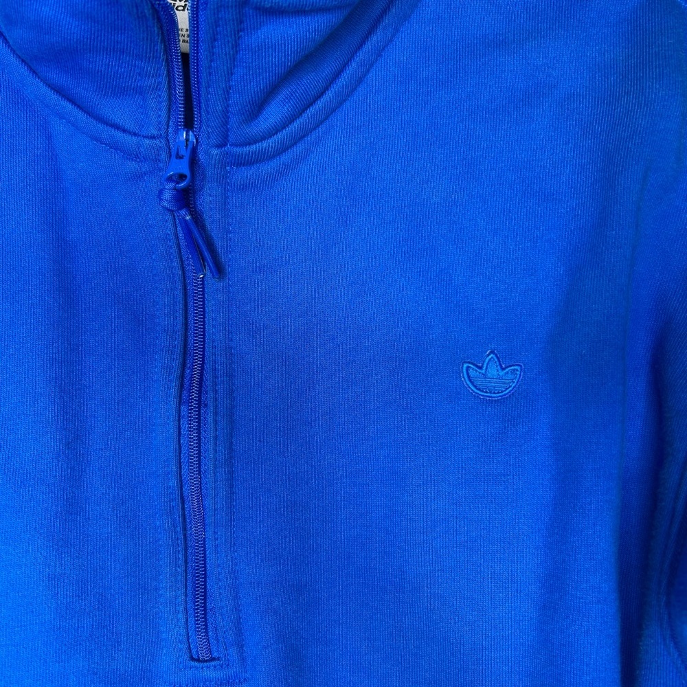 adidas Originals Adicolor Contempo Half-Zip Blue Cotton Blend Crew Sweatshirt - Picture 3 of 10